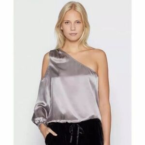 Joie Women's Abatha Silver One Shoulder 100% Silk Blouse Top small